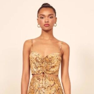 Reformation | Ali Boa‎ Crop Top Snake Print Size 6 Sweetheart Neckline Ruching